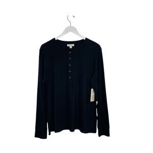 On 34th Women's Deep Black Ribbed Long Sleeve Top‎ Plus Size 2X NWT